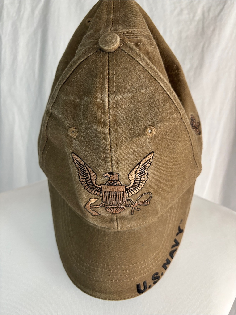 U.S. Navy Embroidered Eagle Baseball Cap - Brown